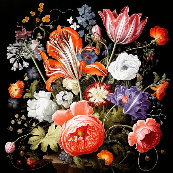 Still Life Flowers Vase Netherlands Baroque Elegance by gm_designs