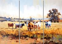 Peinture vaches | peinture 3 panneaux | peinture paysage
