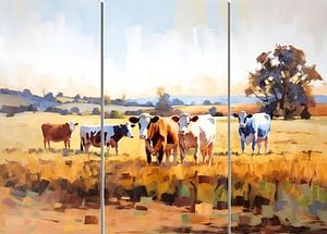 Peinture vaches | peinture 3 panneaux | peinture paysage sur AiArtLand