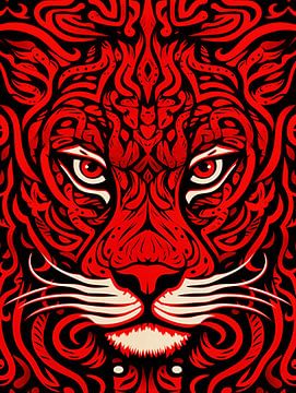 Afrikaanse stammenkunst met gestileerde rode leeuwenkop van Frank Daske | Foto & Design