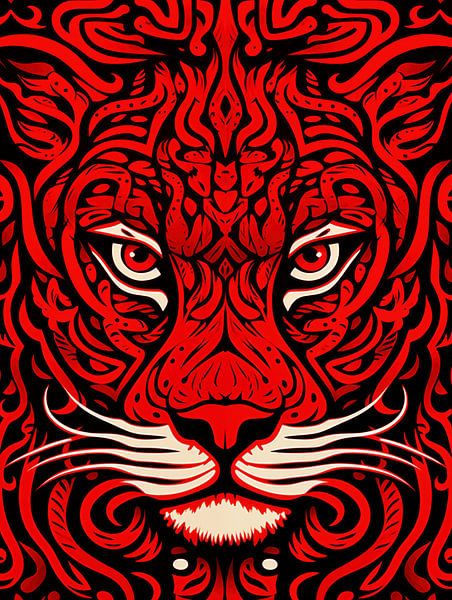 African tribal art with stylised red lion head by Frank Daske | Foto & Design