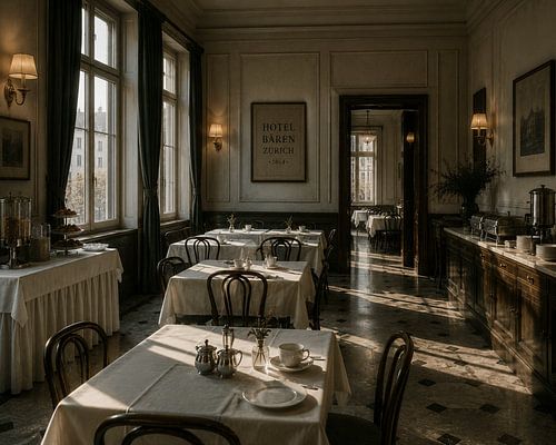 Ontbijtzaal van het Grand Hotel – Elegante Europese wanddecoratie