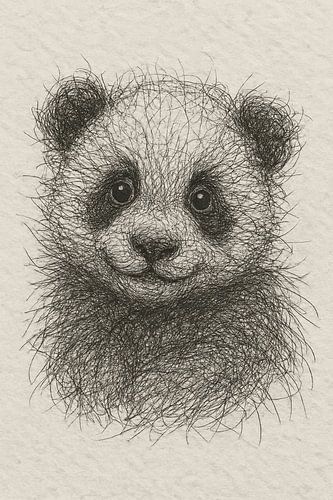 Draad portret jonge panda (lief schattig zacht speels baby gedetailleerde lijntekening)