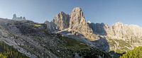 Panorama with the rocky mountains of the Brenta Dolomites at Rifugio Brentei