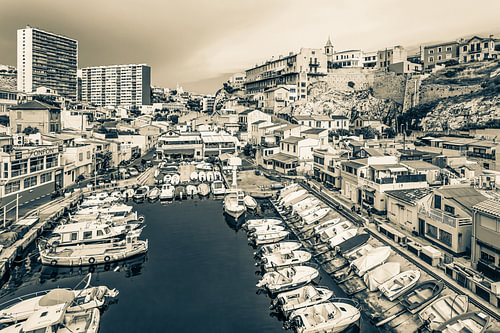 Vallon des Auffes fishing harbour in Marseille – monochrome