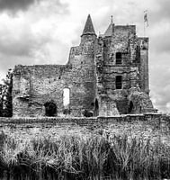 Photo image en noir et blanc des ruines du château médiéval Brederode à Velzen Sud, Noord holland