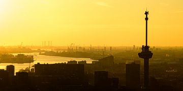Euromast in Rotterdam bei Sonnenuntergang über der Neuen Maas