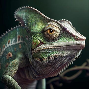 Green iguana on a branch, illustration by Animaflora PicsStock