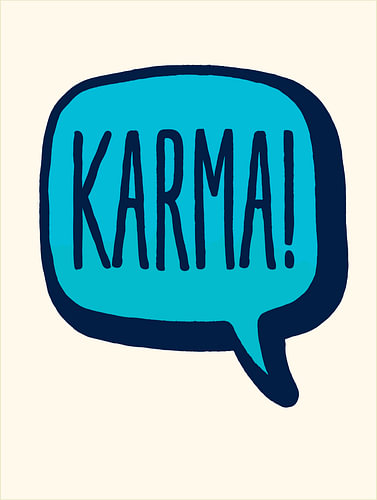Karma komt terug – kunstprint met tekstballon in turkoois