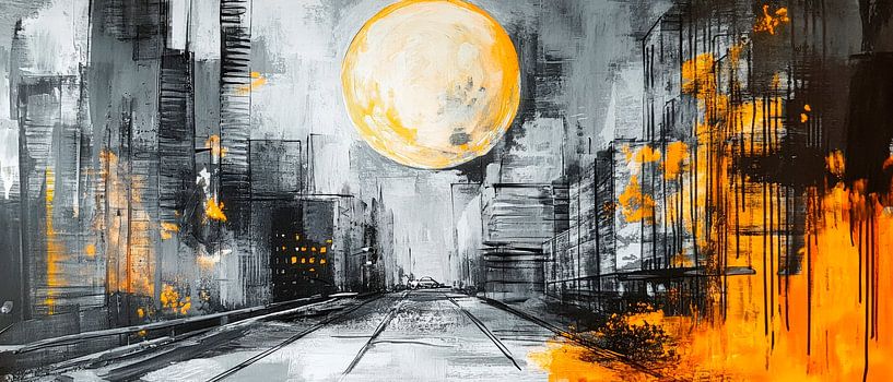 Städtische Nachtansicht mit Mond von Poster Art Shop