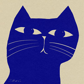 Big Blue Cat, eine moderne, flippige und schrullige Katze. von Sharyn Bursic