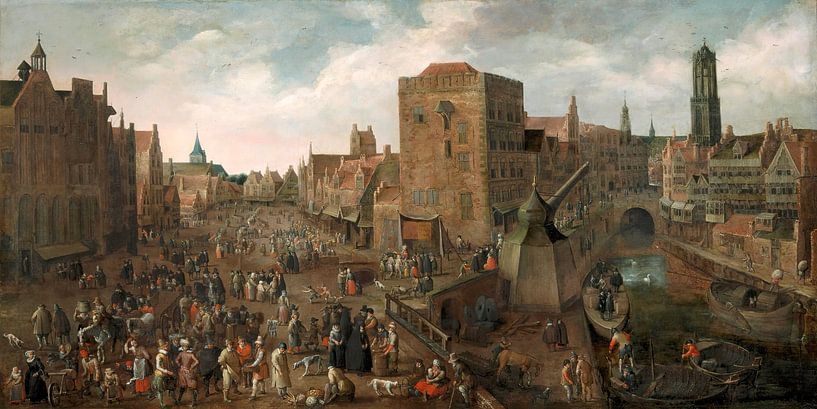 The Ganzenmarkt and the Stadhuisbrug in Utrecht, Joost Cornelisz Droochsloot by All the Masters
