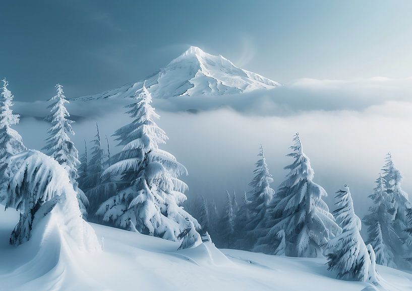 Mystiek op een besneeuwde top van fernlichtsicht