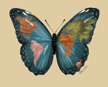 Butterfly with a map of the world