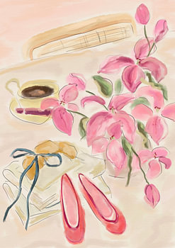 Stilleven-aquarelillustratie met ballerina’s