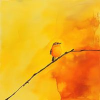 Robin bird on a branch acrylic yellow