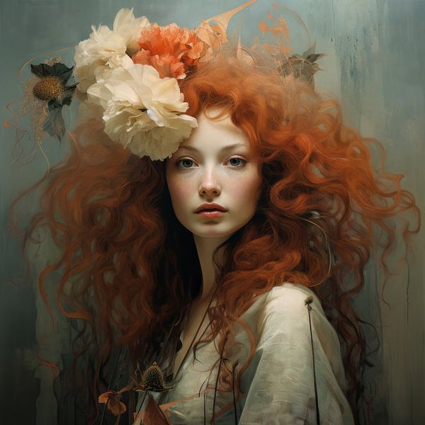 Modern portrait &quot;The girl with the red hair&quot; by Carla Van Iersel