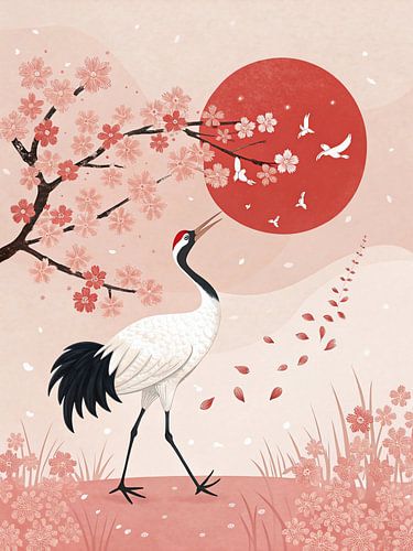 Cranes and Blossoms – Japanese Serenity Wall Art