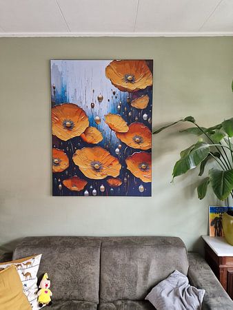 Abstrakte Acrylmalerei von Mohnblumen