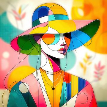 Femme avec un chapeau coloré