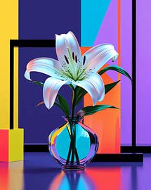 Lilie in Weiß im geometrischen Design