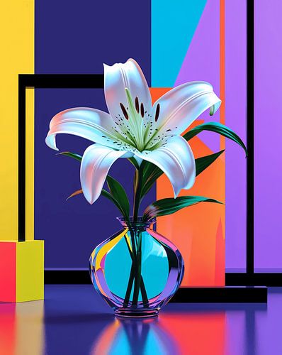 Witte lelie in een geometrisch ontwerp