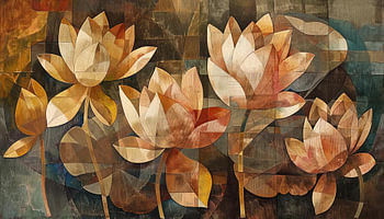 Lotus bloemen vintage kubisme panorama