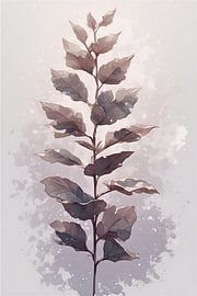 Modern Botanical Watercolor Leaves Wall Art - Minimalist Purple and Grey Foliage Poster - Aesthetic Soft Nature Illustration by VICTOR S