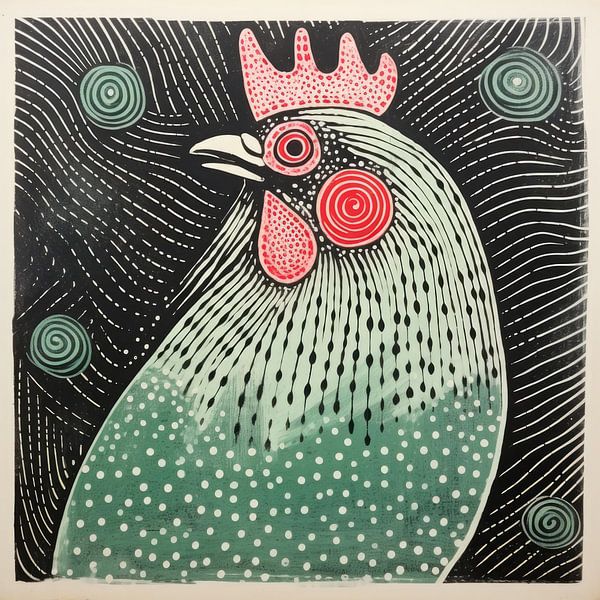 Whimsy Folk Huhn Porträt auf Night Waves von Aloke Design