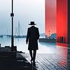 Mann in Hafenstadt -noir city Stil-01a von Manfred Rautenberg