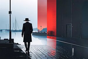 Mann in Hafenstadt -noir city Stil-01a