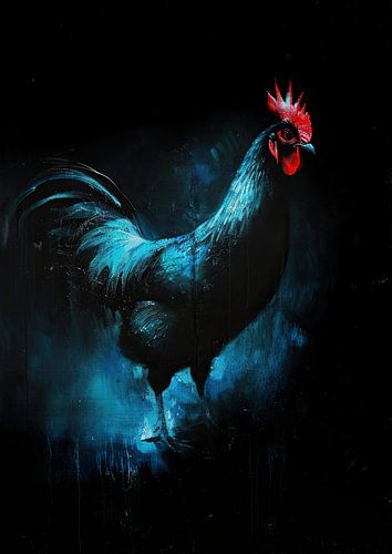 Peinture du coq bleu