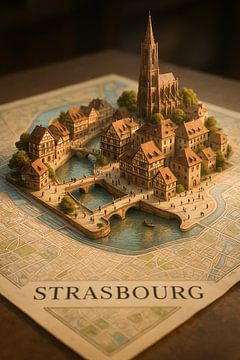 Straatsburg Kathedraal 3D Kaart - Elzas Houten Huis Muur Art