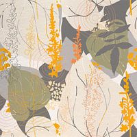 Bloemen in retro stijl. Moderne abstracte botanische kunst in geel, groen, beige