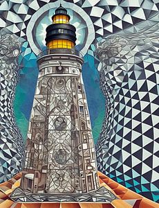 Phare avec motif géométrique surréaliste