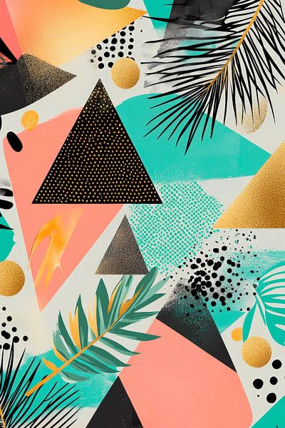 Colourful geometric patterns with leaves by Poster Art Shop