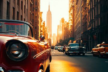 Retro car portrait in New York by Poster Art Shop