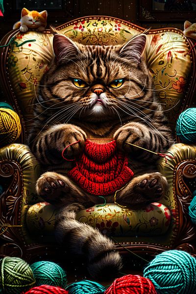 Funny knitting cat decoration by Imperial Art House