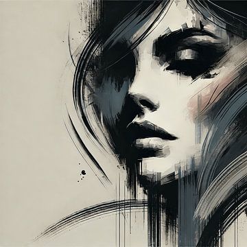 Vrouwen gezicht - Minimalistisch Abstract Schilderij van Tijn van de Loo