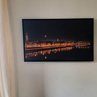 Klantfoto: Arnhem Skyline bij nacht met Eusebiuskerk en John Frostbrug van Ton Bosman, op canvas