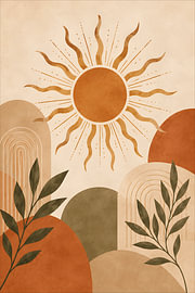 Boho Sun Botanical Abstract Design – Terracotta Arches & Organic Shapes