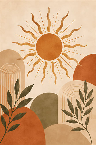 Boho Sun – Botanisches, abstraktes Design – Terrakotta-Bögen &, organische Formen