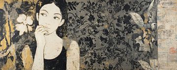 Nadenkende Vrouw Met Bloem van Kunst Kriebels