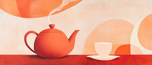 Teekanne mit Dampf und Tasse – Modernes Design