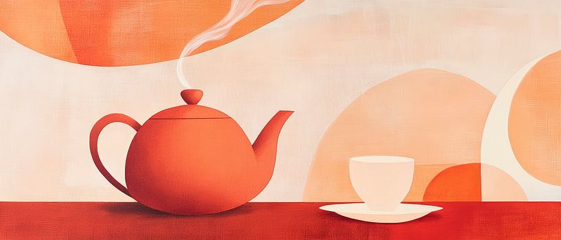 Teapot with steam and cup - Modern design by Poster Art Shop