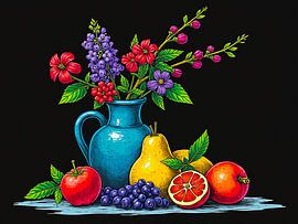 Ein farbenfrohes Stillleben mit Blumen in einer Vase von The Photo Artist