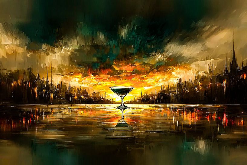 Verre dans un coucher de soleil en ville par Art & Soul Creations
