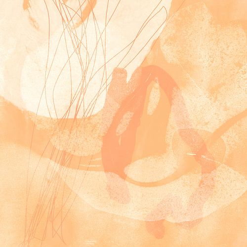 Abstracte organische vormen in pastelkleuren. Lichtoranje, zachtgeel, wit.