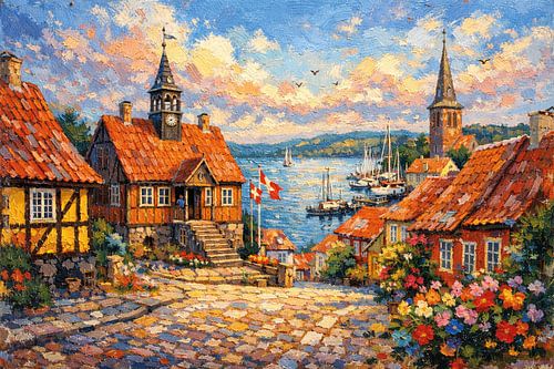 Ebeltoft in Denemarken, een impressionistisch schilderij.
