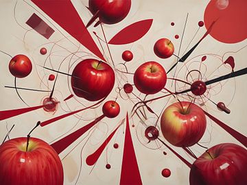 Energieke appelcompositie met kubistische invloeden